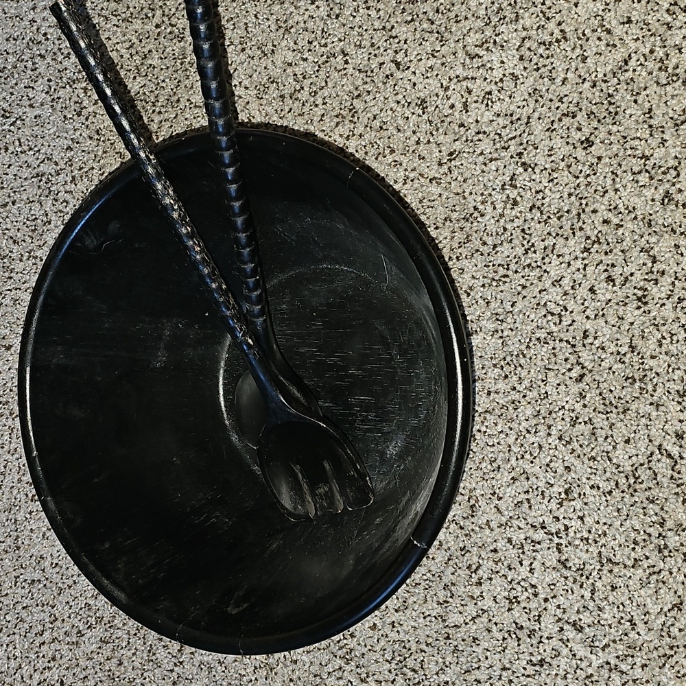 Black emeril wooden bowl with utensil set